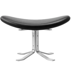 Fredericia Corona ottoman, brushed chrome - black leather