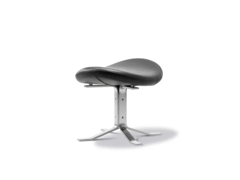 Fredericia Corona ottoman, brushed chrome - black leather