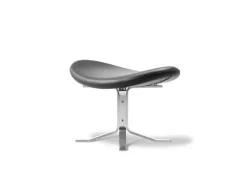 Fredericia Corona ottoman, brushed chrome - black leather