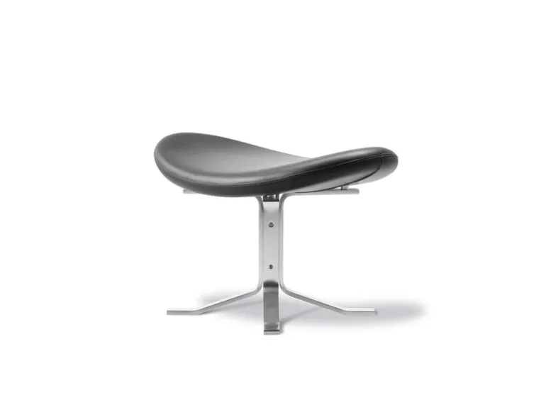 Fredericia Corona ottoman, brushed chrome - black leather