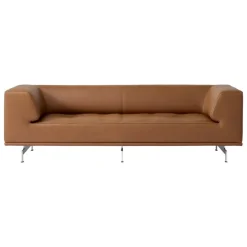 Fredericia Delphi 2-seater sofa, brushed aluminium - brown leather Max 91