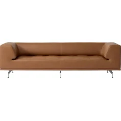 Fredericia Delphi 3-seater sofa, brushed aluminium - brown leather Max 91