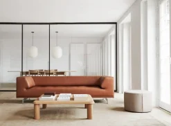 Fredericia Delphi 3-seater sofa, brushed aluminium - brown leather Max 91