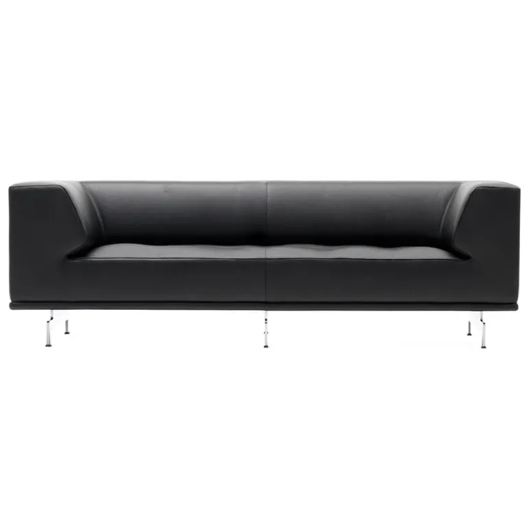 Fredericia Delphi 2-seater sofa, brushed aluminium - black leather Max 98