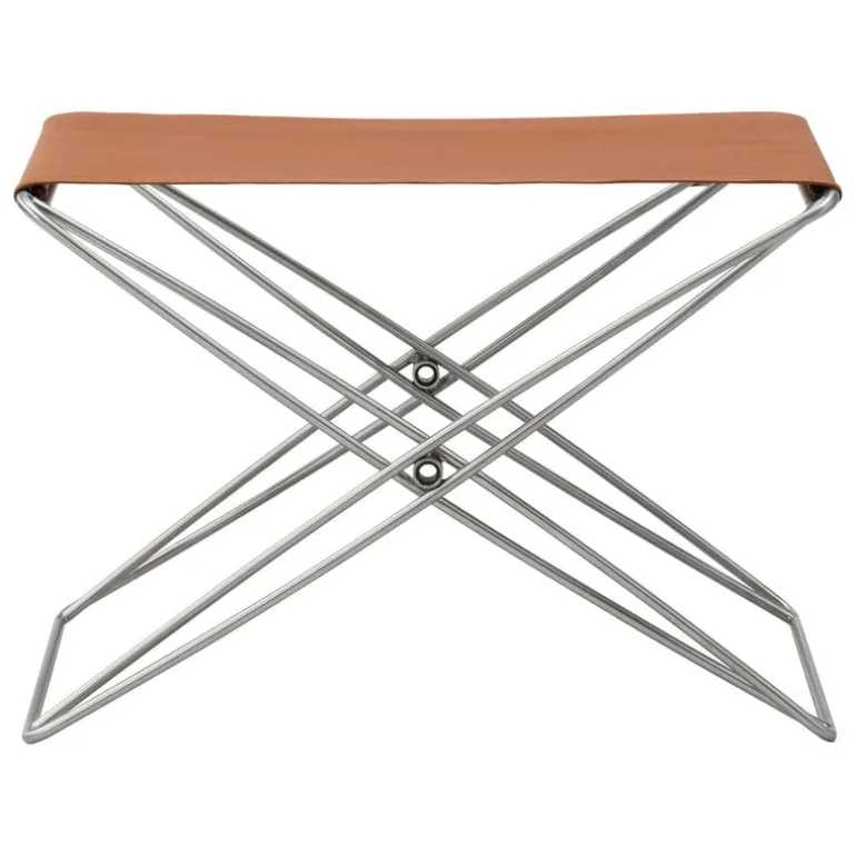 Fredericia JG folding stool, brushed steel - cognac leather