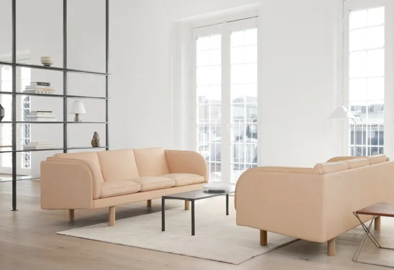 Fredericia JG folding stool, brushed steel - cognac leather