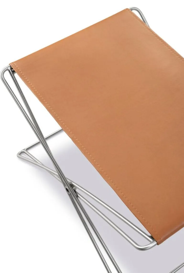 Fredericia JG folding stool, brushed steel - cognac leather