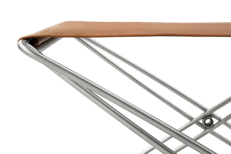 Fredericia JG folding stool, brushed steel - cognac leather