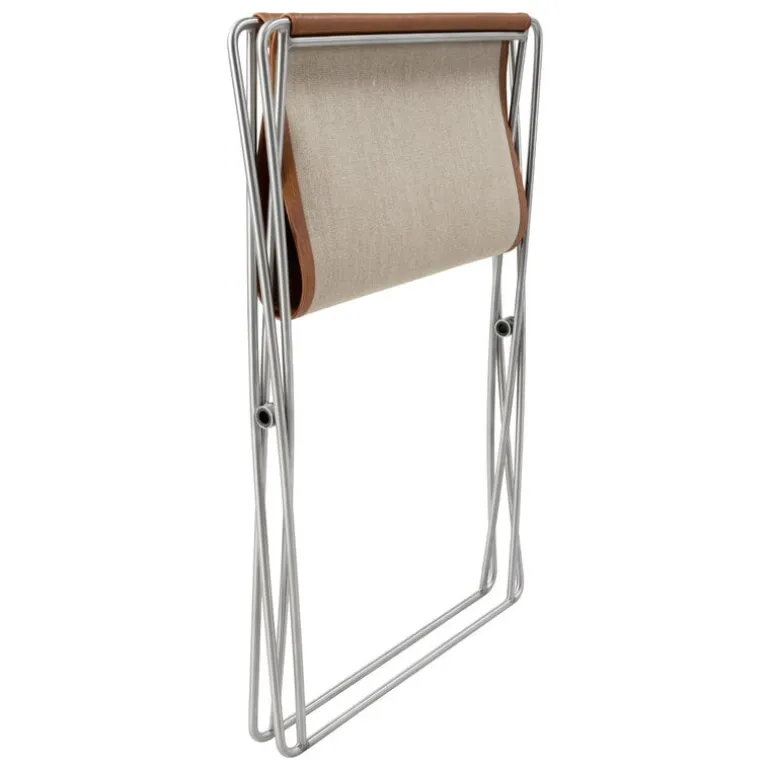 Fredericia JG folding stool, brushed steel - cognac leather