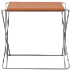 Fredericia JG folding stool, brushed steel - cognac leather