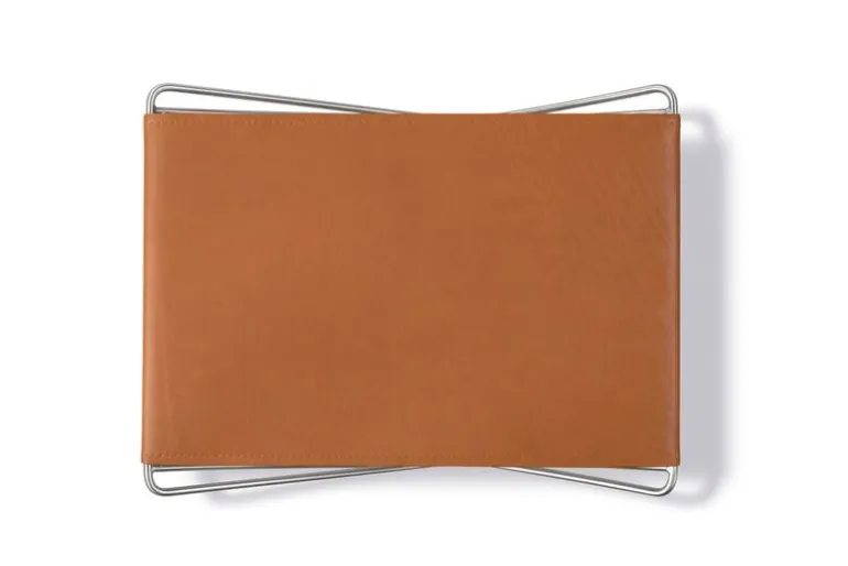 Fredericia JG folding stool, brushed steel - cognac leather