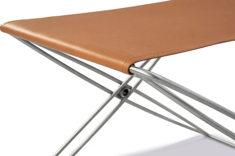 Fredericia JG folding stool, brushed steel - cognac leather