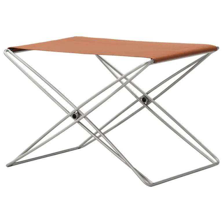 Fredericia JG folding stool, brushed steel - cognac leather