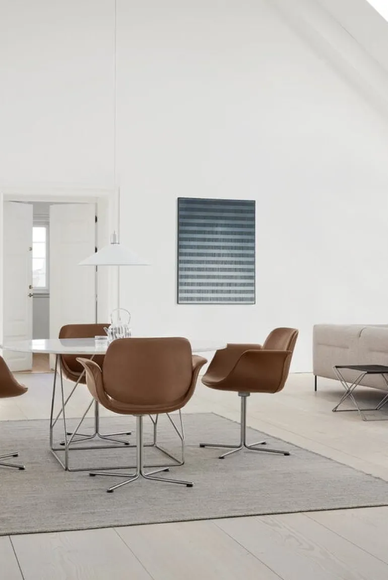 Fredericia JG folding stool, brushed steel - black leather