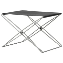 Fredericia JG folding stool, brushed steel - black leather