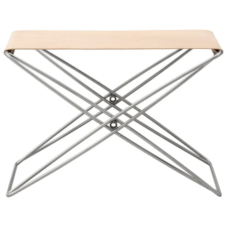 Fredericia JG folding stool, brushed steel - natural leather