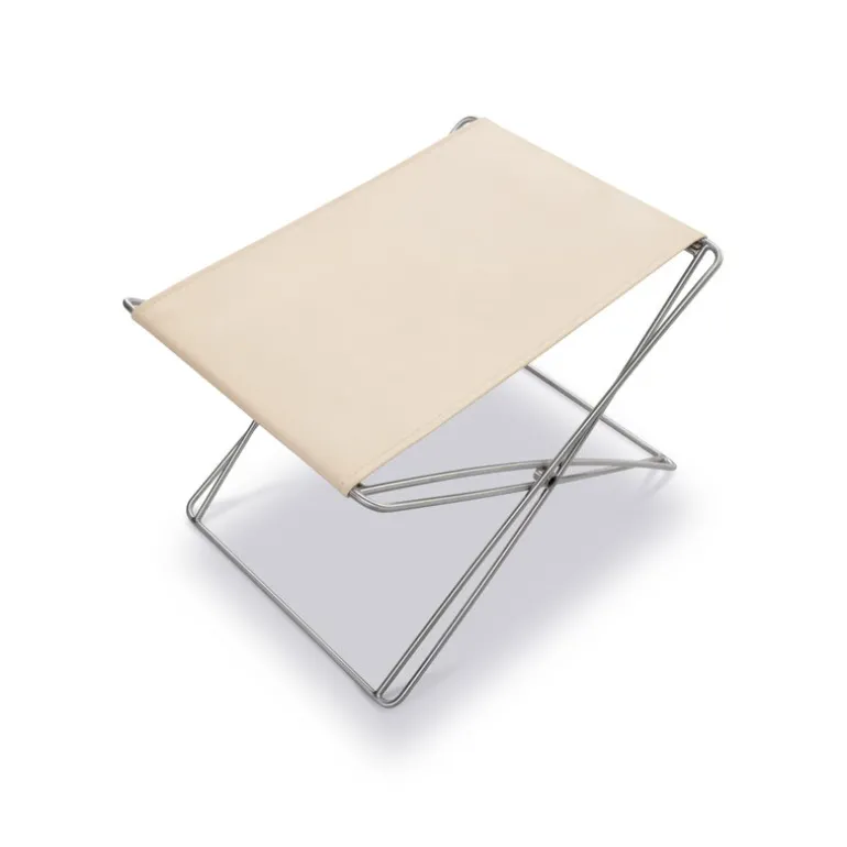 Fredericia JG folding stool, brushed steel - natural leather