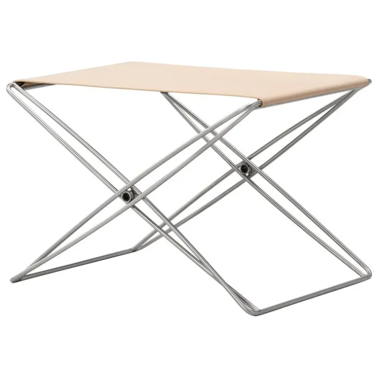 Fredericia JG folding stool, brushed steel - natural leather