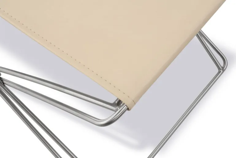 Fredericia JG folding stool, brushed steel - natural leather