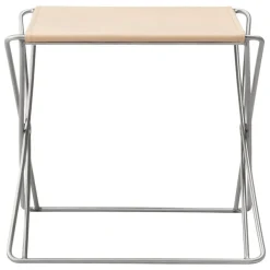 Fredericia JG folding stool, brushed steel - natural leather