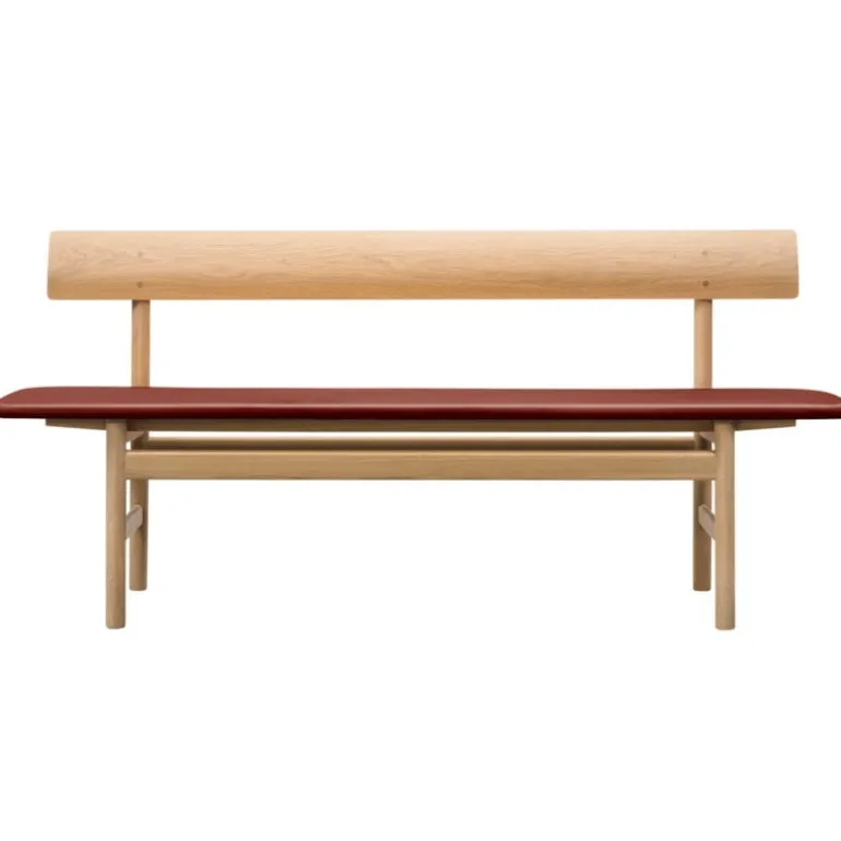 Fredericia Mogensen 3171 bench, soaped oak - burnt sienna leather