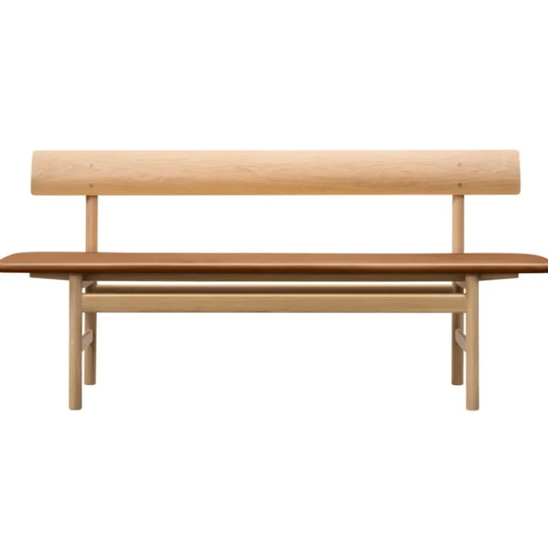 Fredericia Mogensen 3171 bench, soaped oak - Omni cognac leather