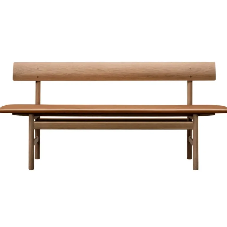 Fredericia Mogensen 3171 bench, oiled oak - Omni cognac leather