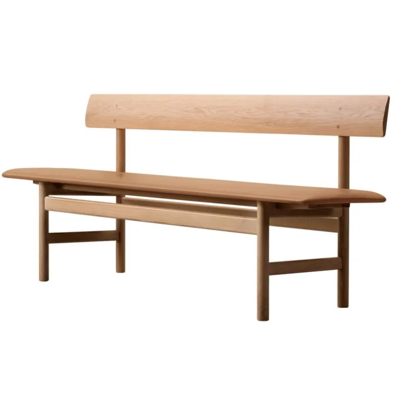 Fredericia Mogensen 3171 bench, oiled oak - Omni cognac leather