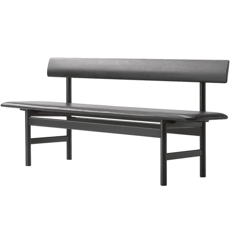 Fredericia Mogensen 3171 bench, black lacquered oak - black leather
