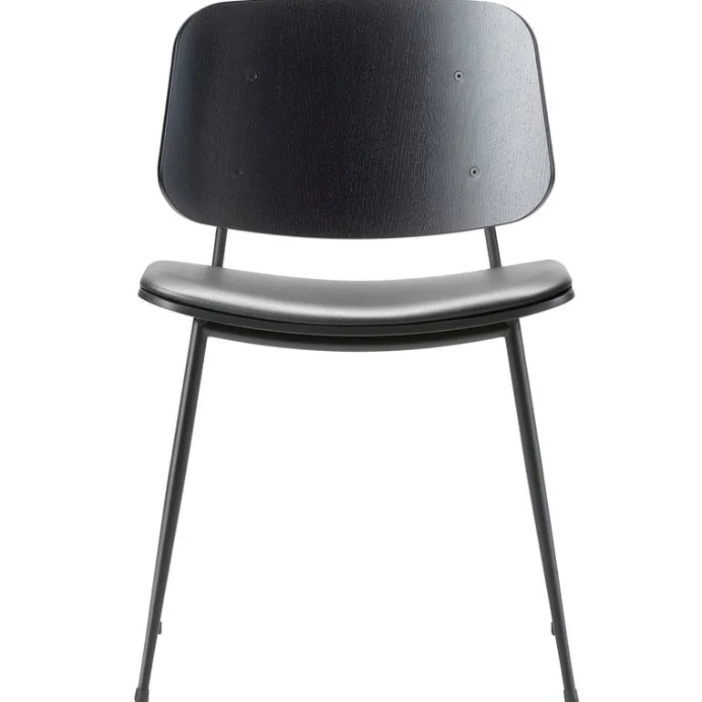 Fredericia Søborg chair 3061, black steel base, black oak - black leather