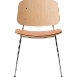 Fredericia Søborg chair 3061, chromed base, lacquered oak - cognac leather