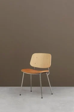 Fredericia Søborg chair 3061, chromed base, lacquered oak - cognac leather