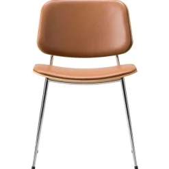 Fredericia Søborg chair 3062, chromed base, lacquered oak - cognac leather