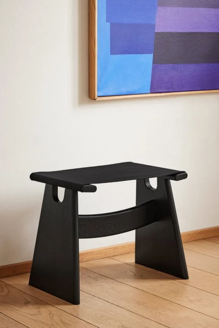 Fredericia Seto stool, black lacquered oak - black canvas