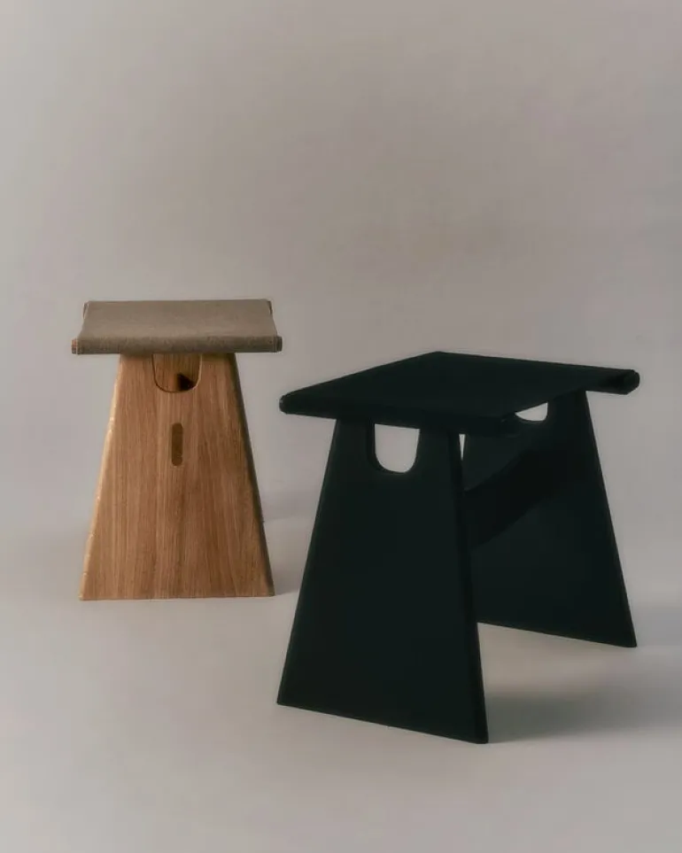 Fredericia Seto stool, black lacquered oak - black canvas