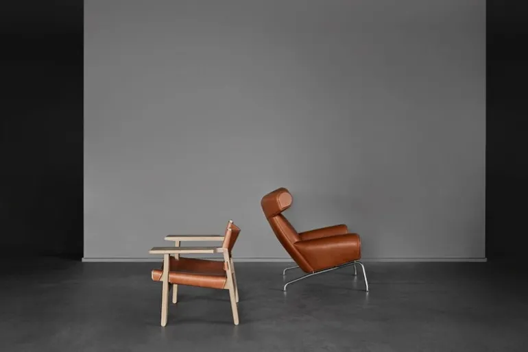 Fredericia Wegner Ox chair, brushed chrome - cognac leather