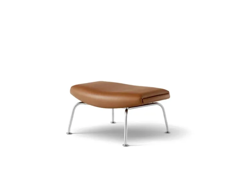 Fredericia Wegner Ox ottoman, brushed chrome - cognac leather