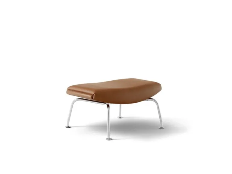 Fredericia Wegner Ox ottoman, brushed chrome - cognac leather