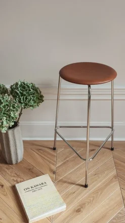 Fritz Hansen Dot high stool, walnut leather - chrome