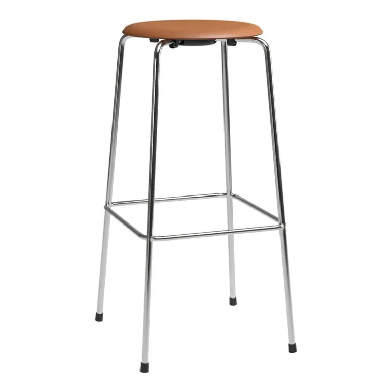 Fritz Hansen High Dot bar stool, 76 cm, chrome - walnut brown leather