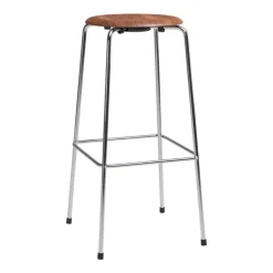 Fritz Hansen High Dot bar stool, 76 cm, chrome - walnut veneer