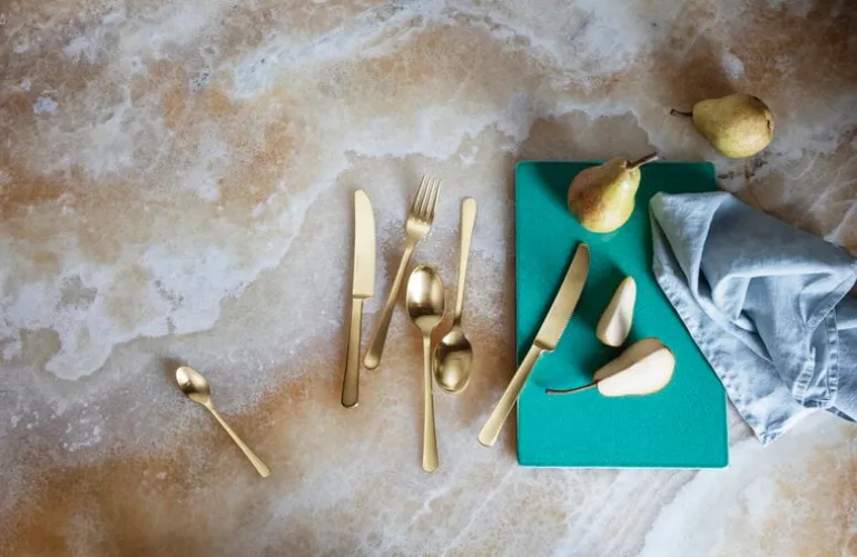 Georg Jensen Copenhagen cutlery set 16 pcs, gold colour stainless steel