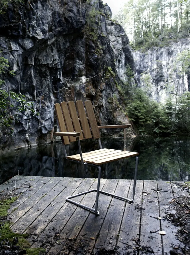 Grythyttan Stålmöbler Armchair A2, galvanized steel - oiled oak