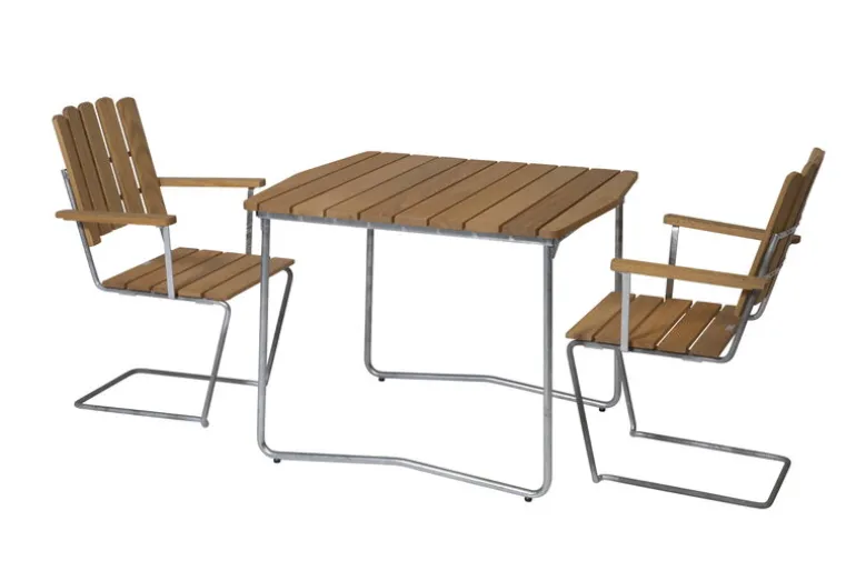 Grythyttan Stålmöbler Armchair A2, galvanized steel - oiled oak