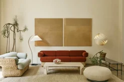 GUBI Basket 3-seater sofa, rattan - Belsuede Special FR 133