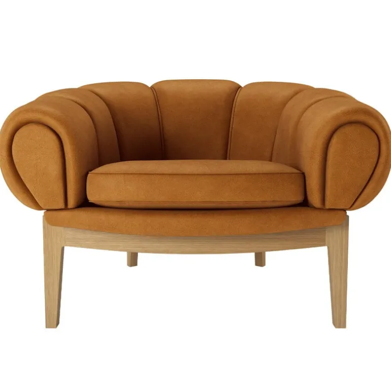 GUBI Croissant lounge chair, oiled oak - Chamois Cuoio 1708