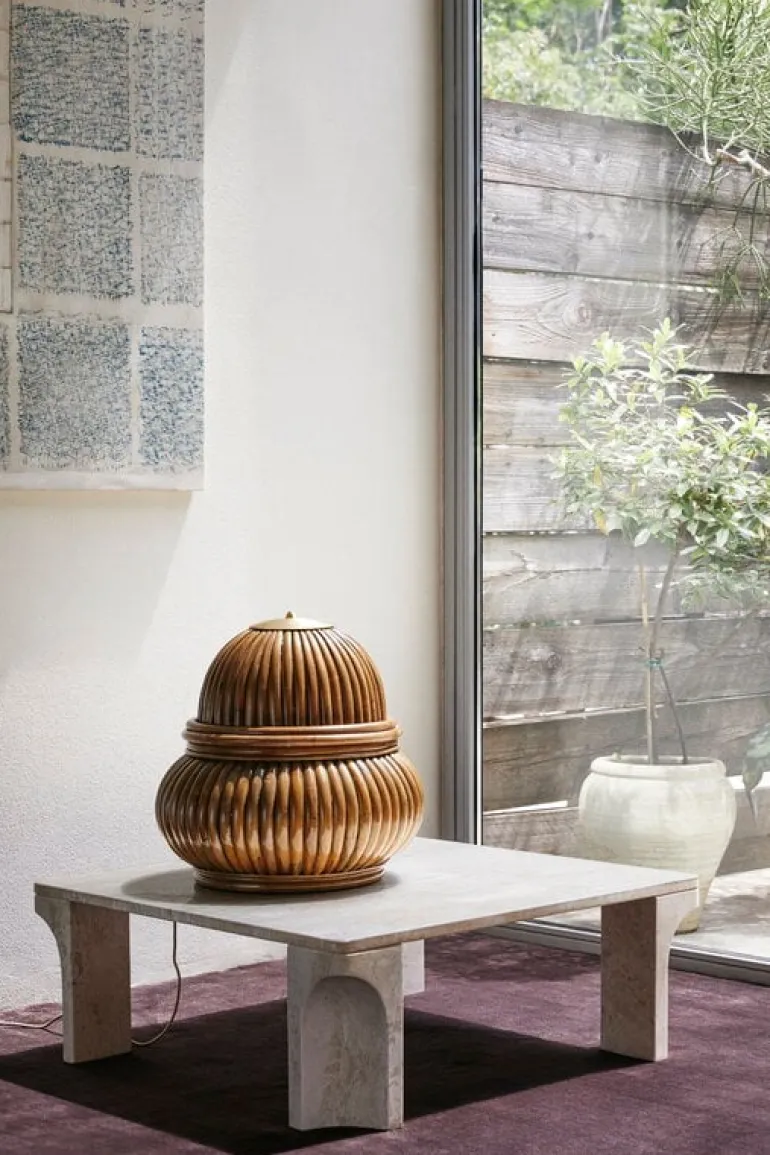 GUBI Doric coffee table, 80 x 80 cm, neutral white travertine