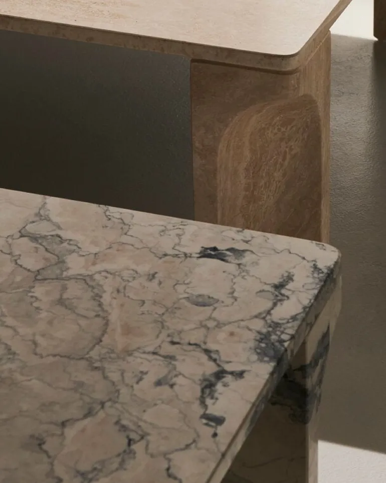 GUBI Doric coffee table, 80 x 80 cm, neutral white travertine