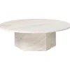 GUBI Epic coffee table, round, 110 cm, white travertine