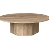 GUBI Epic coffee table, round, 110 cm, warm taupe travertine